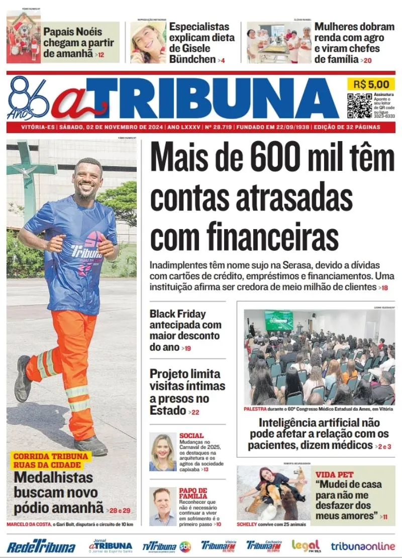 Imagem ilustrativa da imagem Veja os destaques do jornal A Tribuna deste sábado, dia 02 de novembro