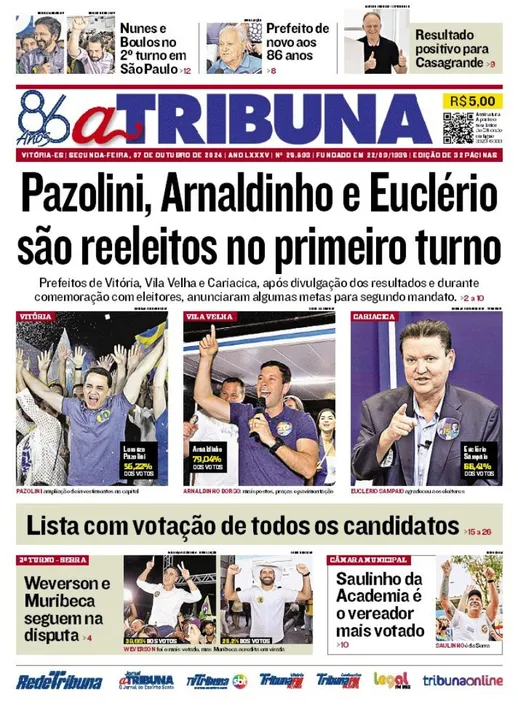 Imagem ilustrativa da imagem Confira os destaques da edição especial do jornal A Tribuna desta segunda-feira