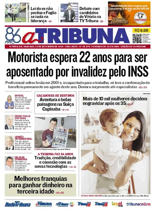 Imagem ilustrativa da imagem Confira os destaques do Jornal A Tribuna deste domingo