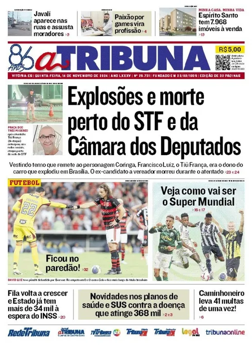 Imagem ilustrativa da imagem Confira os destaques do jornal A Tribuna desta quinta-feira