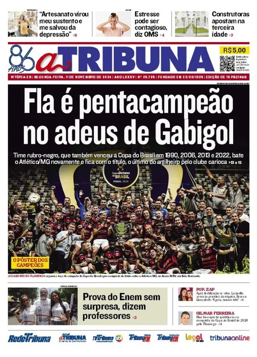 Imagem ilustrativa da imagem Confira os destaques do jornal A Tribuna desta segunda-feira