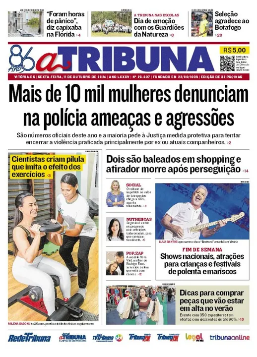 Imagem ilustrativa da imagem Confira os destaques do jornal A Tribuna desta sexta-feira