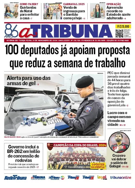 Imagem ilustrativa da imagem Confira os destaques do jornal A Tribuna desta terça-feira