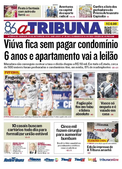 Imagem ilustrativa da imagem Confira os destaques do jornal A Tribuna deste domingo