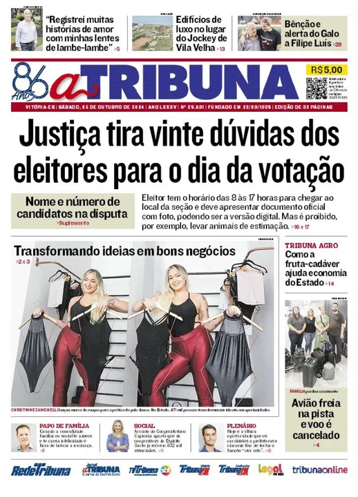 Imagem ilustrativa da imagem Confira os destaques do jornal A Tribuna deste sábado