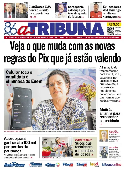 Imagem ilustrativa da imagem Confira os destaques do jornal A Tribuna terça-feira