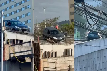 Imagem ilustrativa da imagem Carro invade obras do viaduto da Avenida Mário Gurgel, em Cariacica