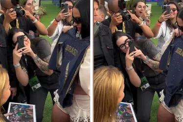 Imagem ilustrativa da imagem Flavia Saraiva presenteia Katy Perry com collant que usou nas Olimpíadas