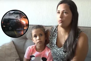 Imagem ilustrativa da imagem VÍDEO | Carro pega fogo e família fica presa dentro do veículo em Vila Velha