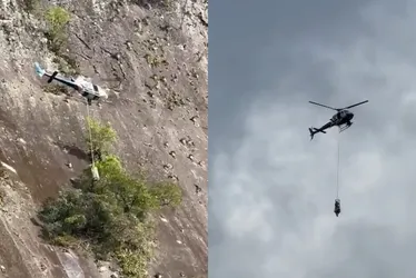 Imagem ilustrativa da imagem VÍDEO | Parapentista fica preso em pedra e é resgatado de helicóptero no Sul do ES