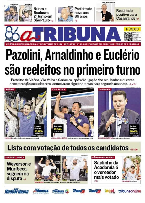 Imagem ilustrativa da imagem Confira os destaques da edição especial do jornal A Tribuna desta segunda-feira