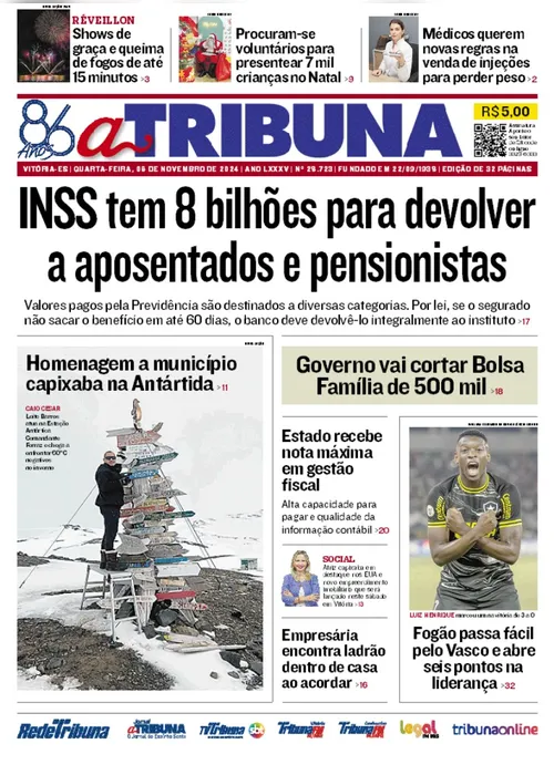 Imagem ilustrativa da imagem Confira os destaques do jornal A Tribuna desta quarta-feira