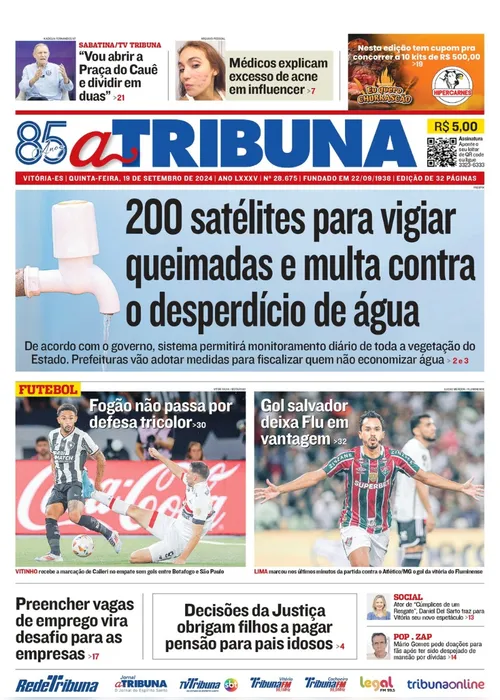 Imagem ilustrativa da imagem Confira os destaques do jornal A Tribuna desta quinta-feira