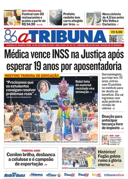 Imagem ilustrativa da imagem Confira os destaques do jornal A Tribuna desta quinta-feira