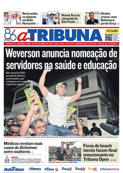 Imagem ilustrativa da imagem Confira os destaques do jornal A Tribuna desta segunda-feira