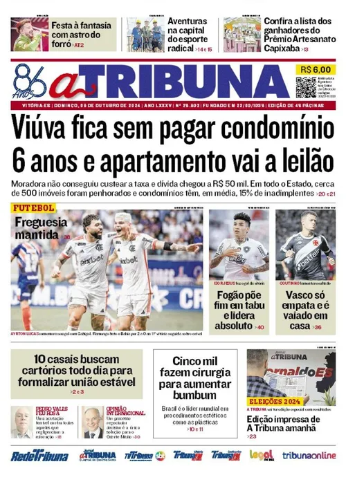 Imagem ilustrativa da imagem Confira os destaques do jornal A Tribuna deste domingo
