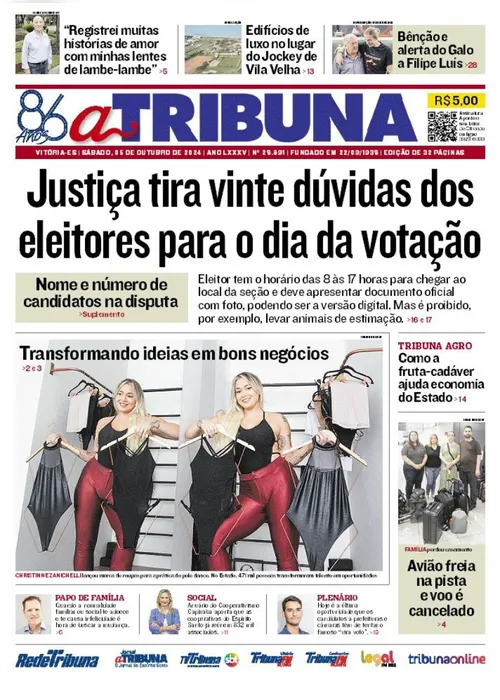Imagem ilustrativa da imagem Confira os destaques do jornal A Tribuna deste sábado