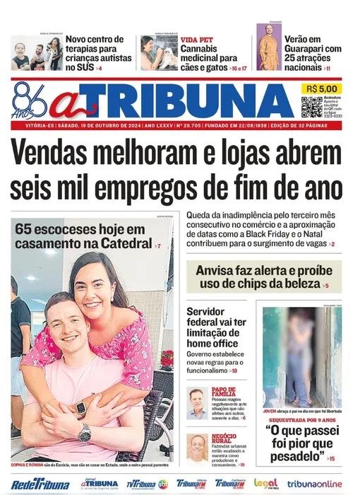 Imagem ilustrativa da imagem Confira os destaques do jornal A Tribuna deste sábado