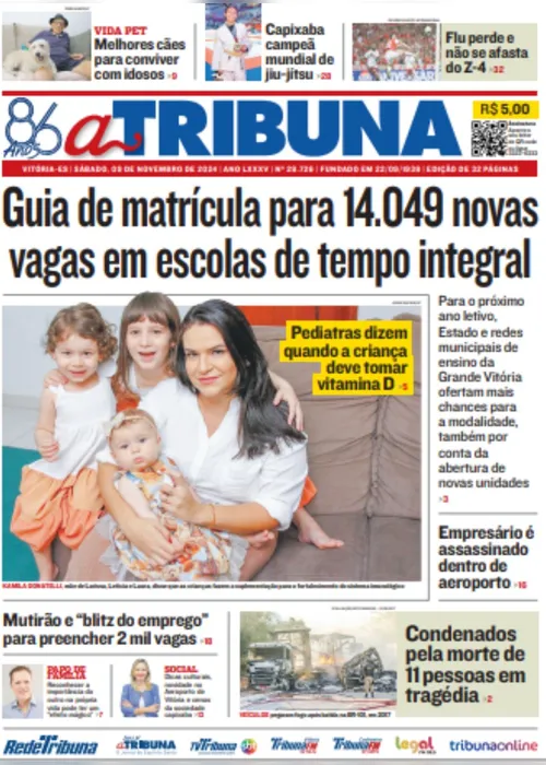 Imagem ilustrativa da imagem Confira os destaques do jornal A Tribuna deste sábado