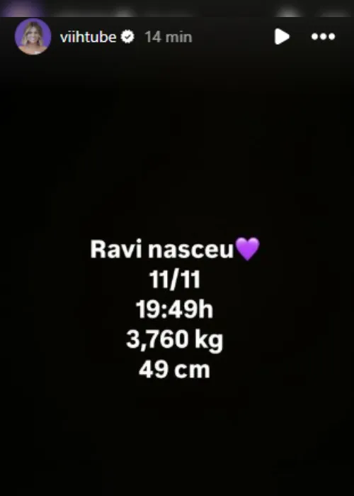 Imagem ilustrativa da imagem Nasce Ravi, segundo filho de Viih Tube e Eliezer