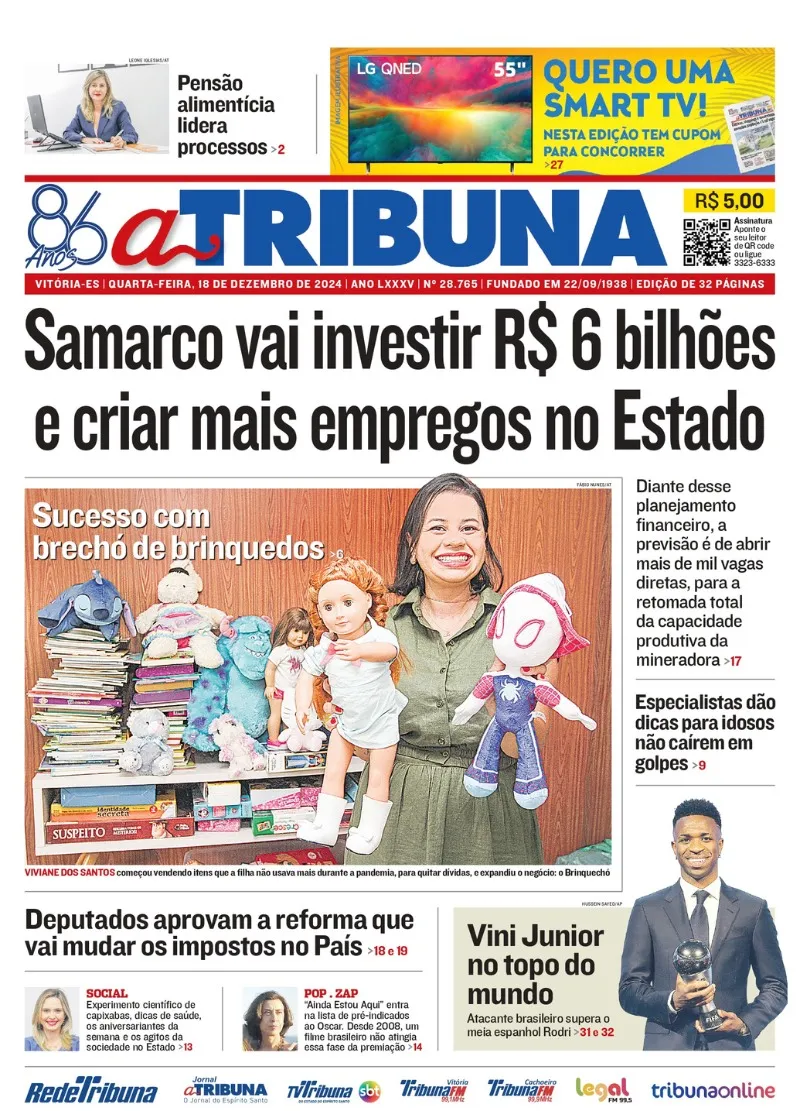 Imagem ilustrativa da imagem Confira os destaques do jornal A Tribuna desta quarta-feira