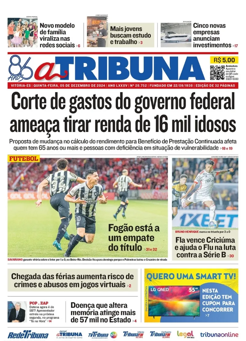 Imagem ilustrativa da imagem Confira os destaques do jornal A Tribuna desta quinta-feira