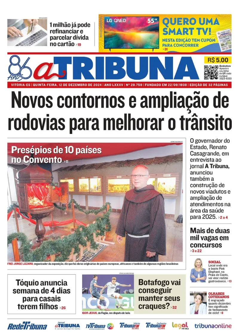 Imagem ilustrativa da imagem Confira os destaques do jornal A Tribuna desta quinta-feira