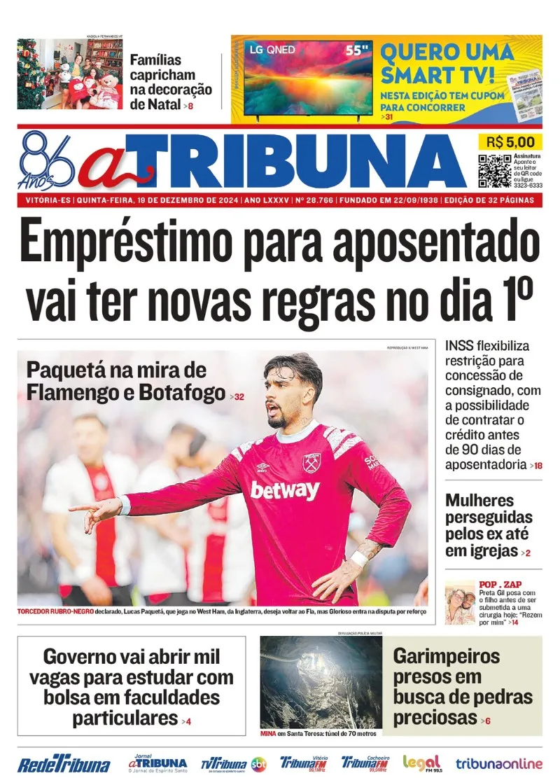 Imagem ilustrativa da imagem Confira os destaques do jornal A Tribuna desta quinta-feira