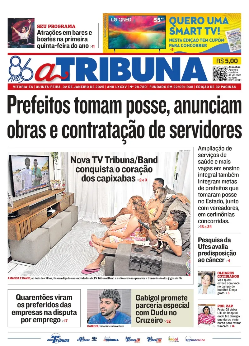 Imagem ilustrativa da imagem Confira os destaques do jornal A Tribuna desta quinta-feira