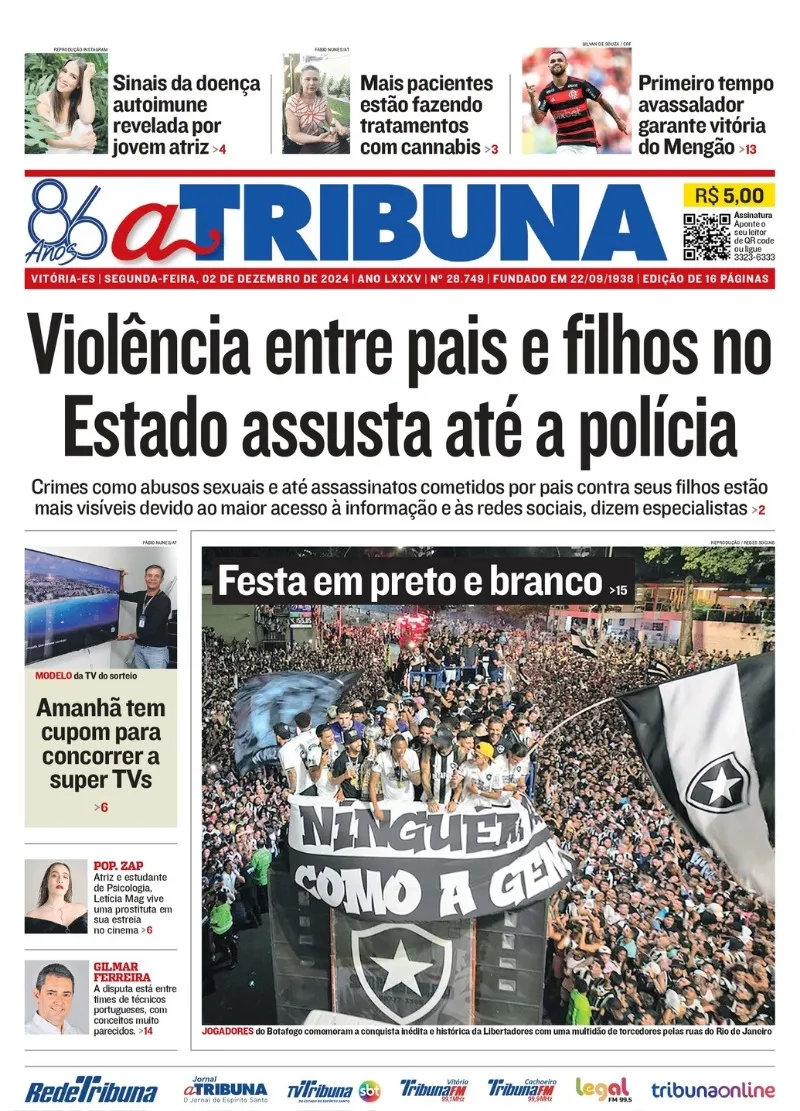 Imagem ilustrativa da imagem Confira os destaques do jornal A Tribuna desta segunda-feira