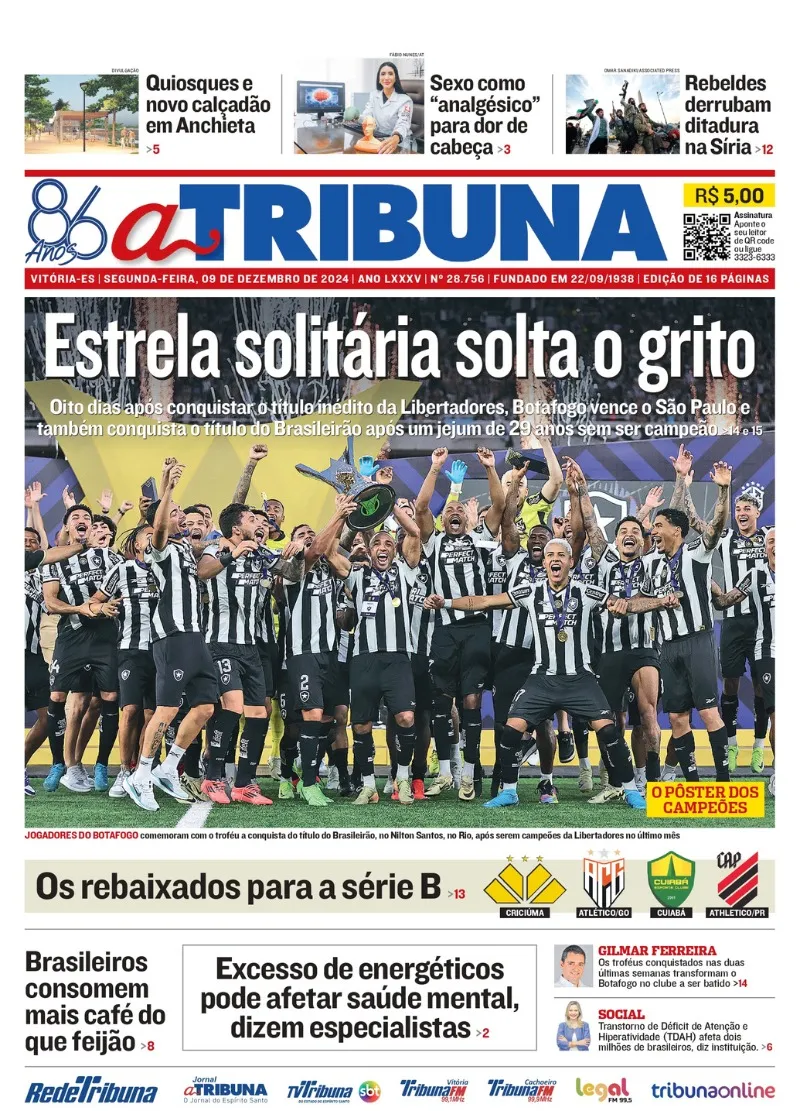 Imagem ilustrativa da imagem Confira os destaques do jornal A Tribuna desta segunda-feira