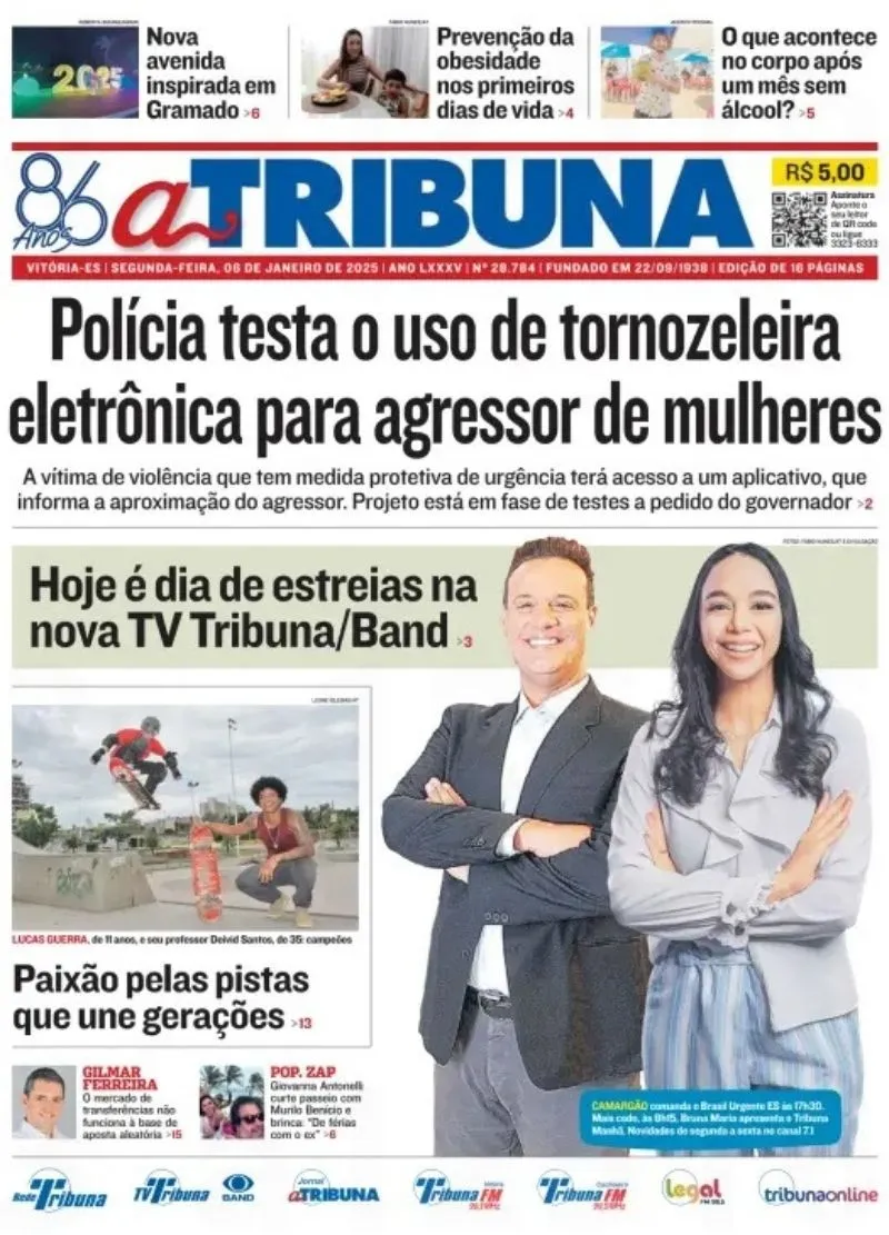 Imagem ilustrativa da imagem Confira os destaques do jornal A Tribuna desta segunda-feira