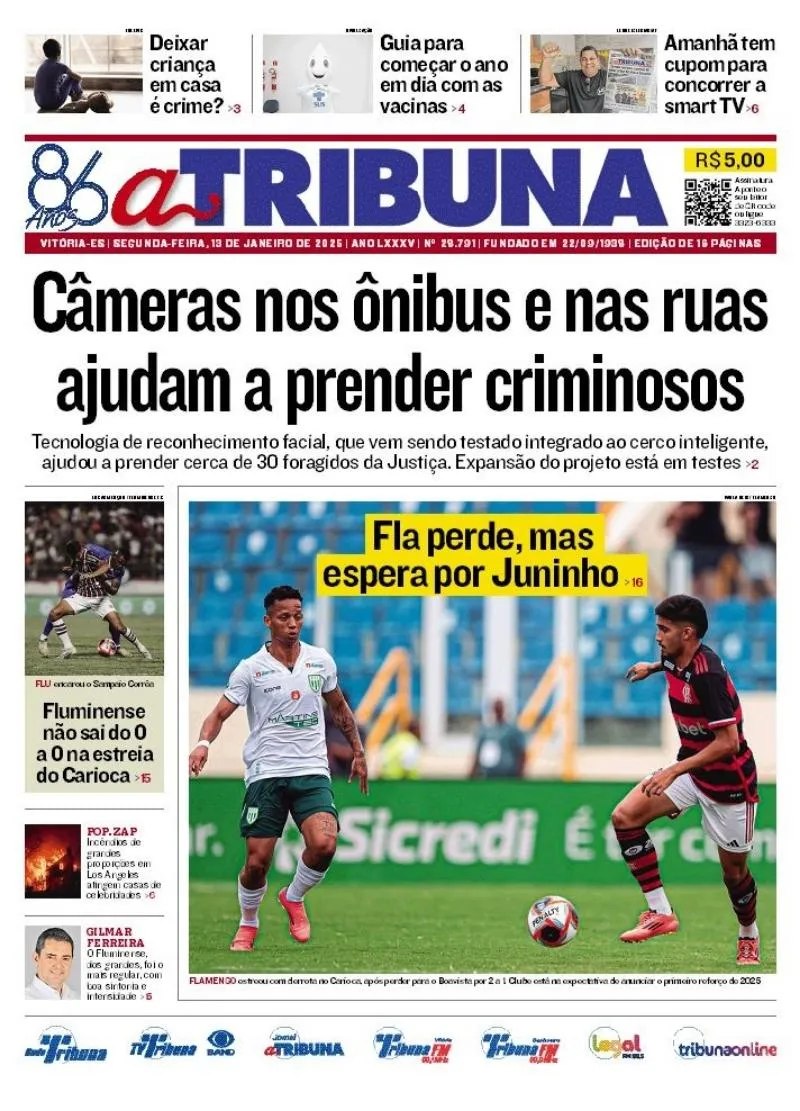 Imagem ilustrativa da imagem Confira os destaques do jornal A Tribuna desta segunda-feira