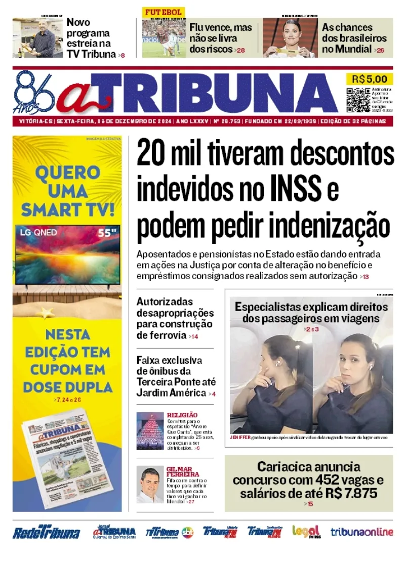 Imagem ilustrativa da imagem Confira os destaques do jornal A Tribuna desta sexta-feira