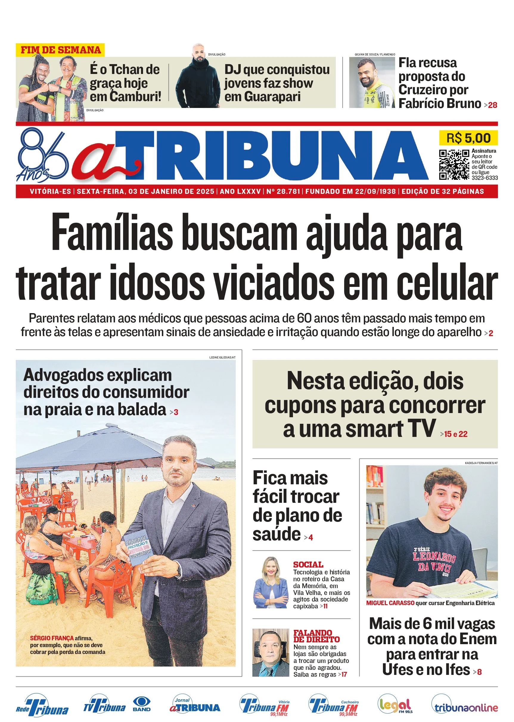 Imagem ilustrativa da imagem Confira os destaques do jornal A Tribuna desta sexta-feira