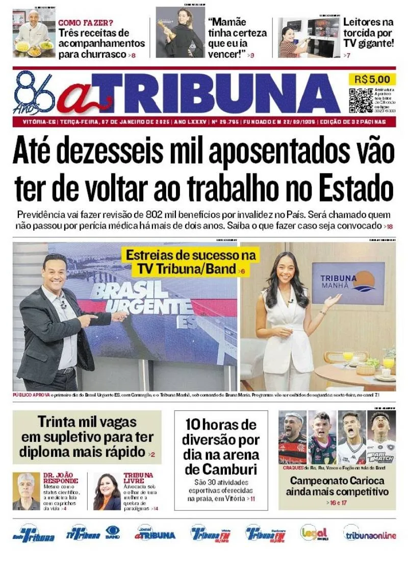 Imagem ilustrativa da imagem Confira os destaques do jornal A Tribuna desta terça-feira