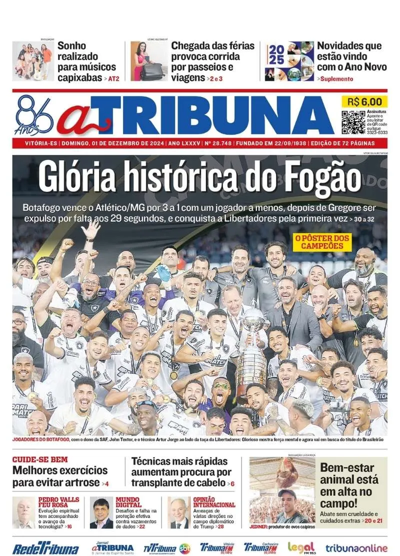 Imagem ilustrativa da imagem Confira os destaques do jornal A Tribuna deste domingo