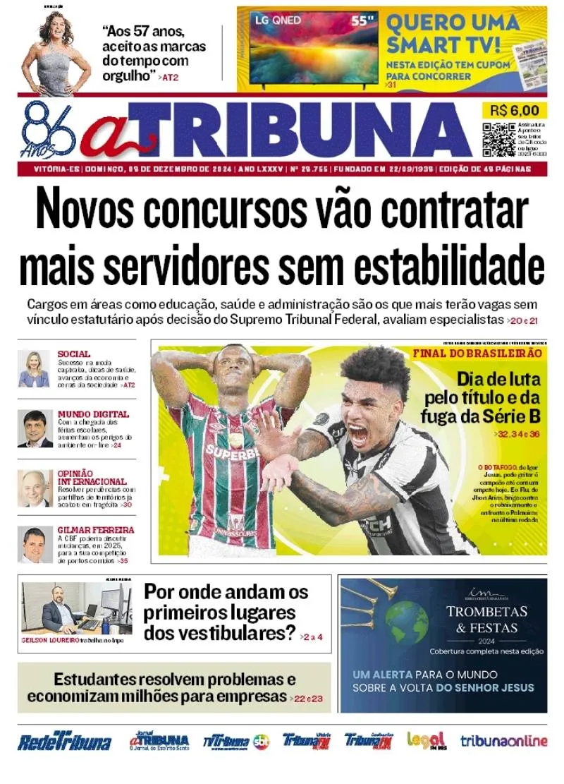 Imagem ilustrativa da imagem Confira os destaques do jornal A Tribuna deste domingo