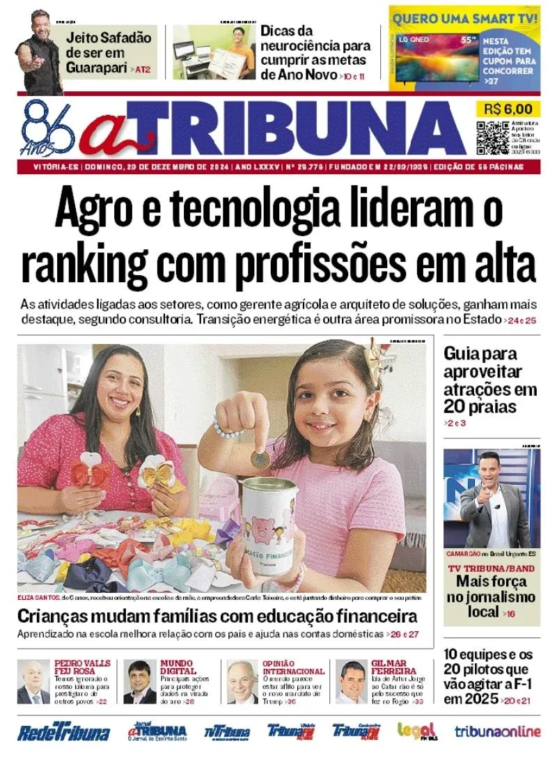 Imagem ilustrativa da imagem Confira os destaques do jornal A Tribuna deste domingo