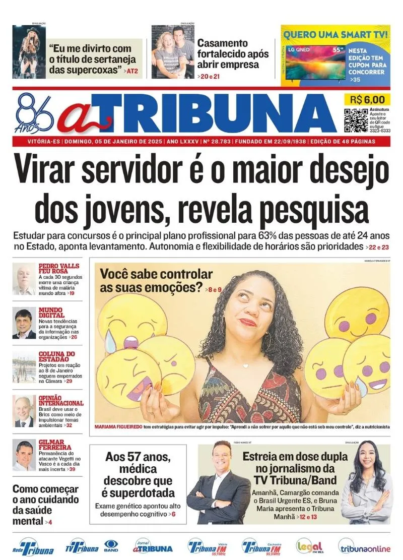 Imagem ilustrativa da imagem Confira os destaques do jornal A Tribuna deste domingo