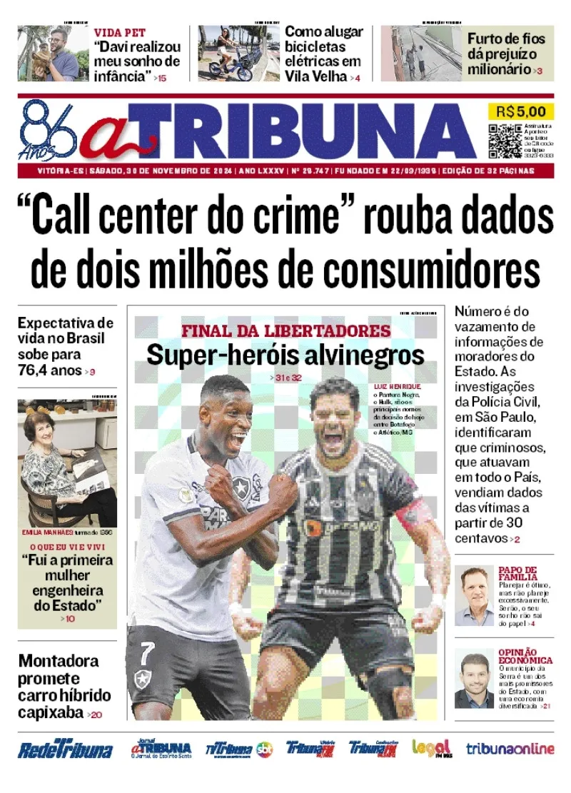 Imagem ilustrativa da imagem Confira os destaques do jornal A Tribuna deste sábado