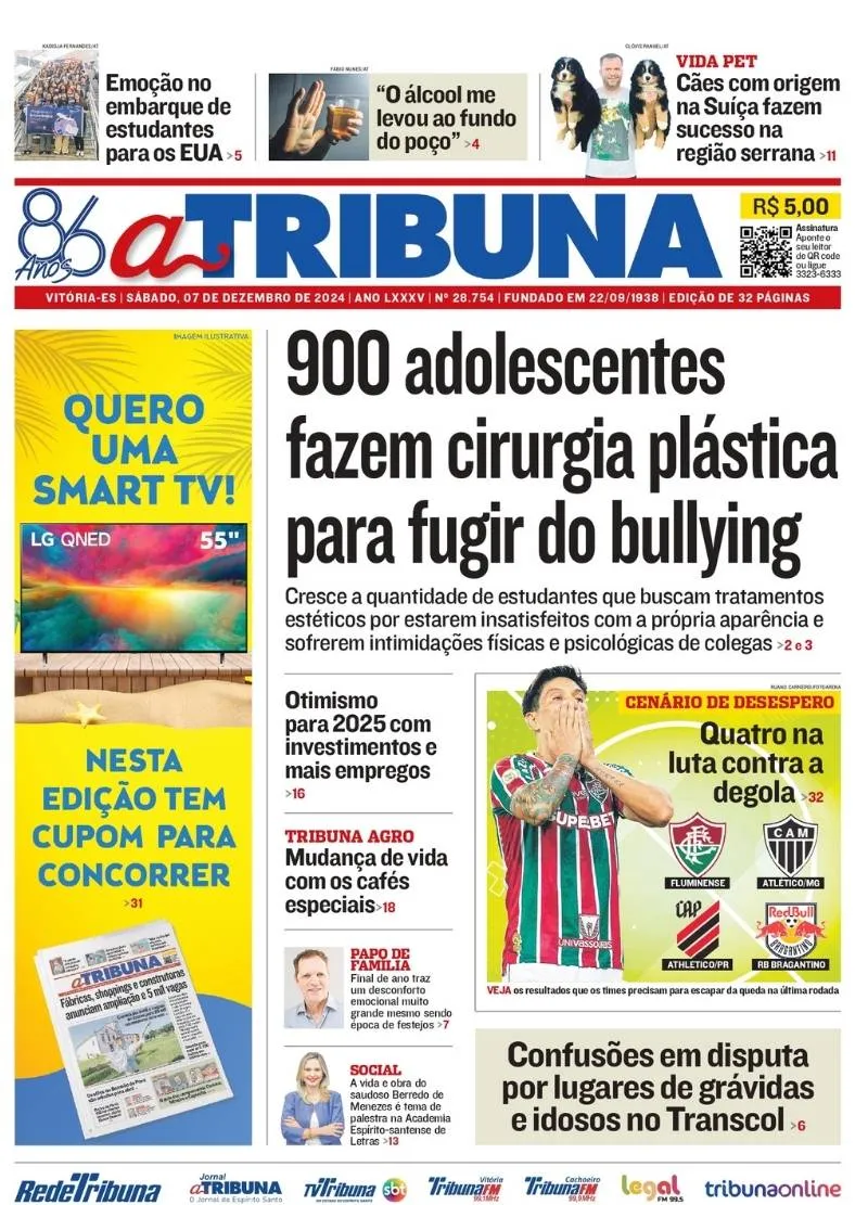 Imagem ilustrativa da imagem Confira os destaques do jornal A Tribuna deste sábado