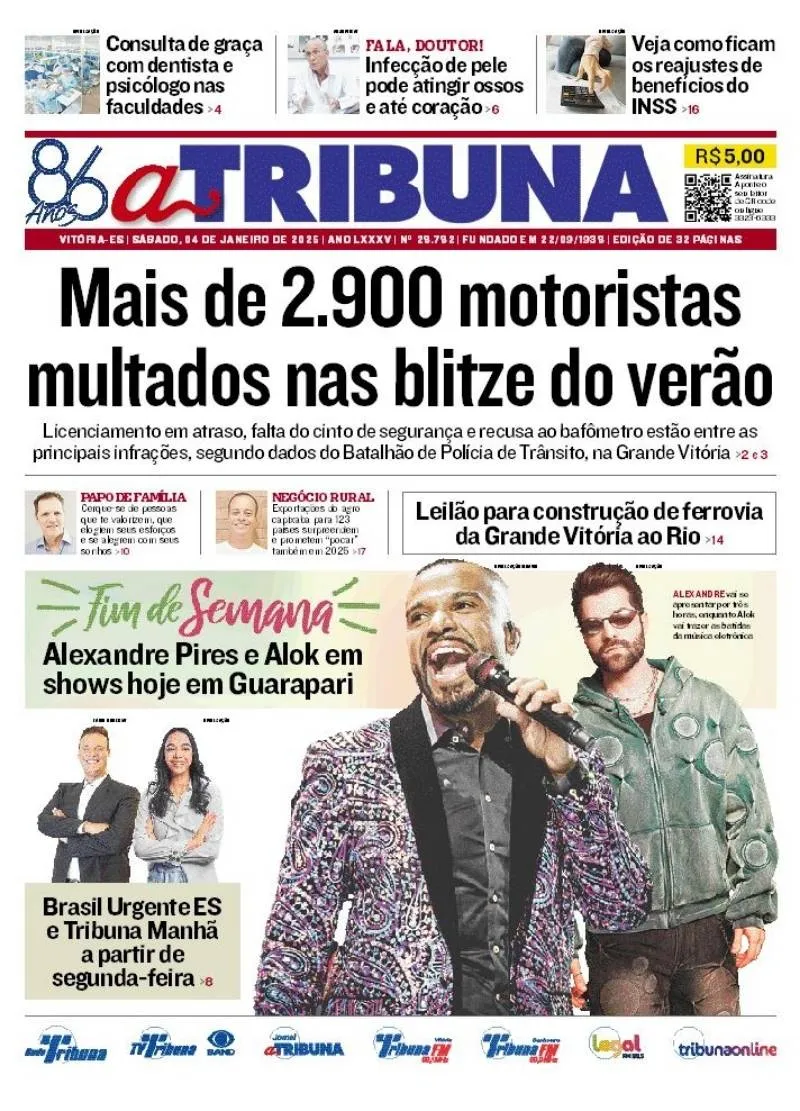 Imagem ilustrativa da imagem Confira os destaques do jornal A Tribuna deste sábado