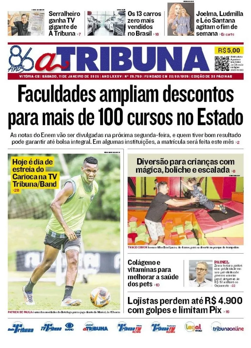 Imagem ilustrativa da imagem Confira os destaques do jornal A Tribuna deste sábado