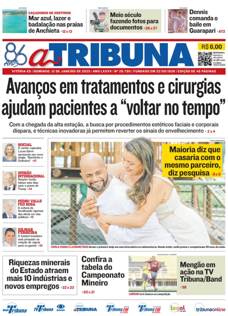 Imagem ilustrativa da imagem Veja os destaques do jornal A Tribuna deste domingo, dia 12 de janeiro