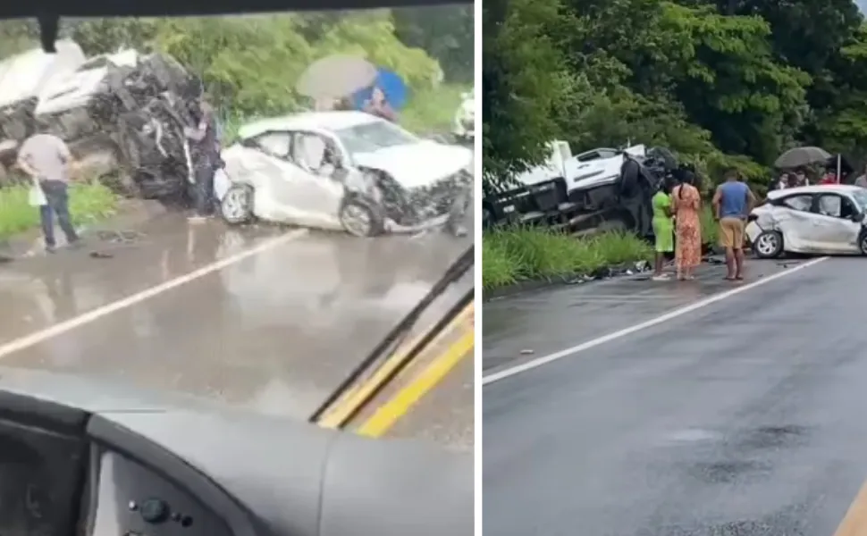 Imagem ilustrativa da imagem Acidente entre dois carros e caminhão deixa uma pessoa ferida no Norte do ES