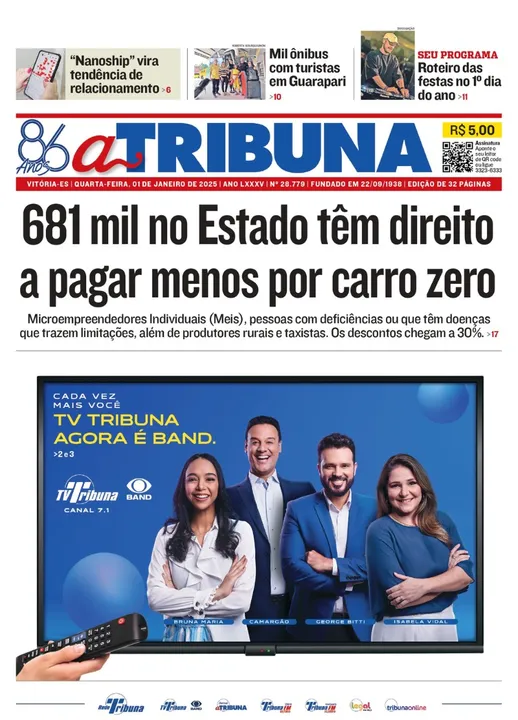 Imagem ilustrativa da imagem Confira os destaques do jornal A Tribuna desta quarta-feira