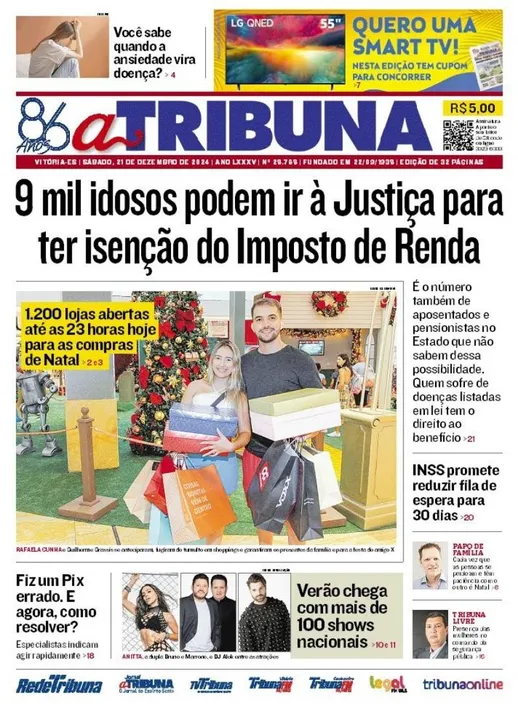 Imagem ilustrativa da imagem Confira os destaques do jornal A Tribuna deste sábado