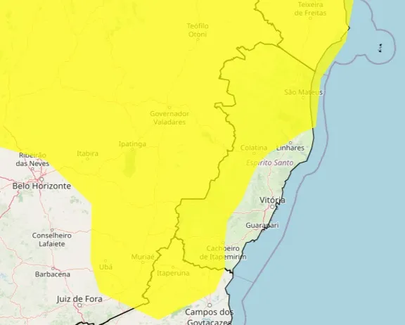 Imagem ilustrativa da imagem Inmet renova alerta para chuva forte em 60 municípios do ES; veja a lista