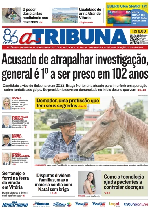 Imagem ilustrativa da imagem Veja os destaques do jornal A Tribuna deste domingo, dia 15 de dezembro